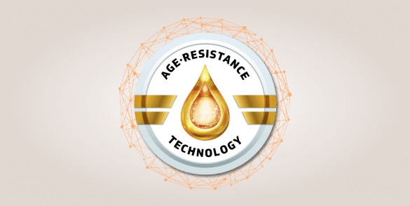 Logo technológie Age-Resistance na oranžovom pozadí